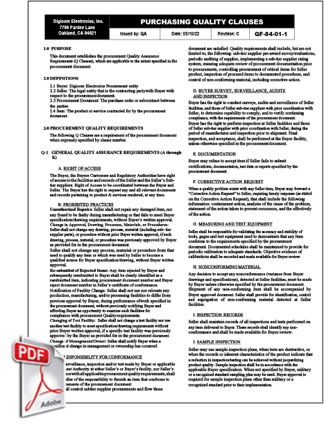 Purchasing Quality Clauses